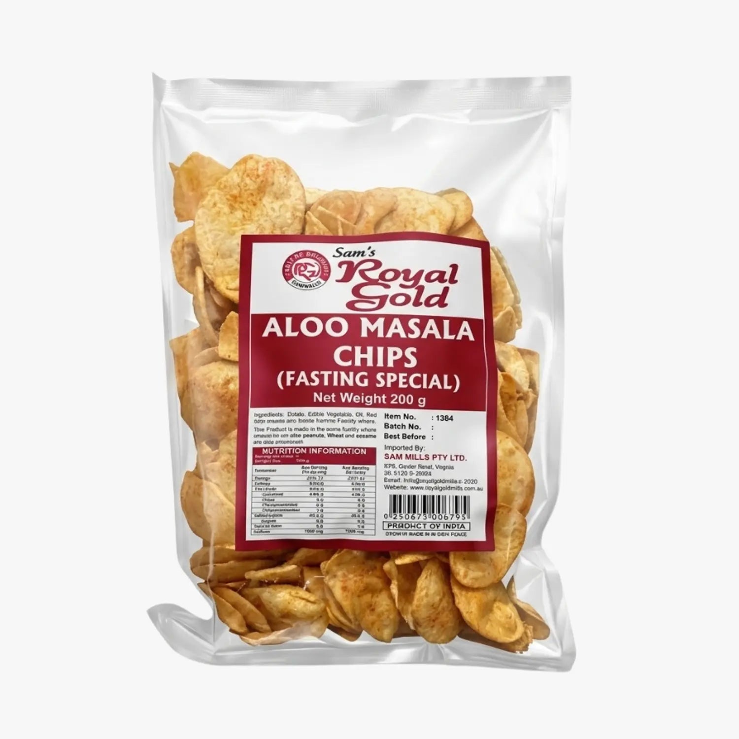 Aloo Masala Chips Fasting Special 200g - Sam's Royal Gold