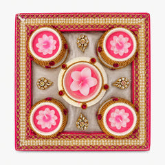 Fancy Platter Diya Candle Gift Set 5pcs - Aakar