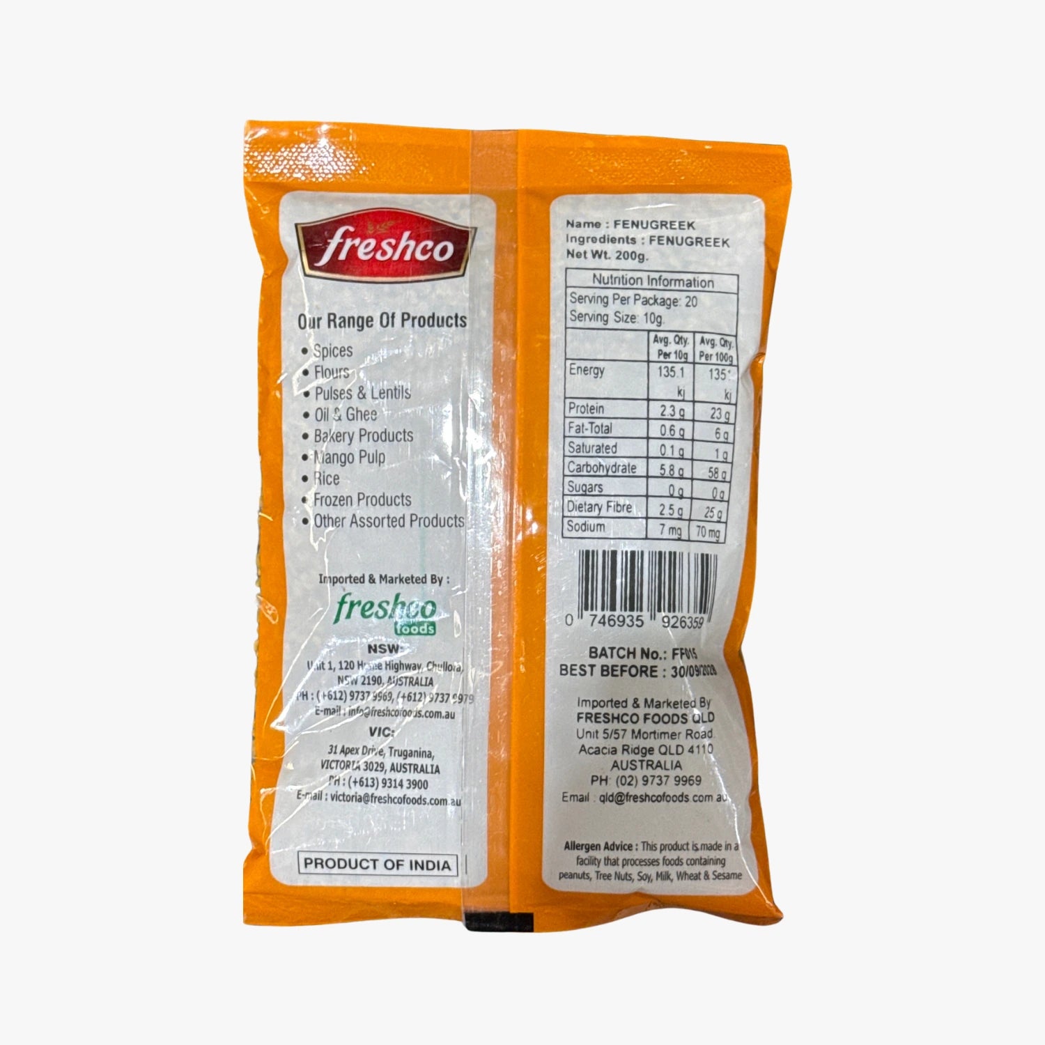 Freshco Fenugreek Seeds 200g