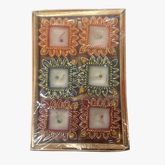Handcrafted Square Flower Border Wax Diya Set of 6