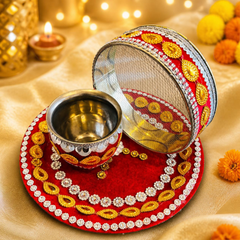 Karwa Chauth Festive Thali Set - 06(silver floral)-1