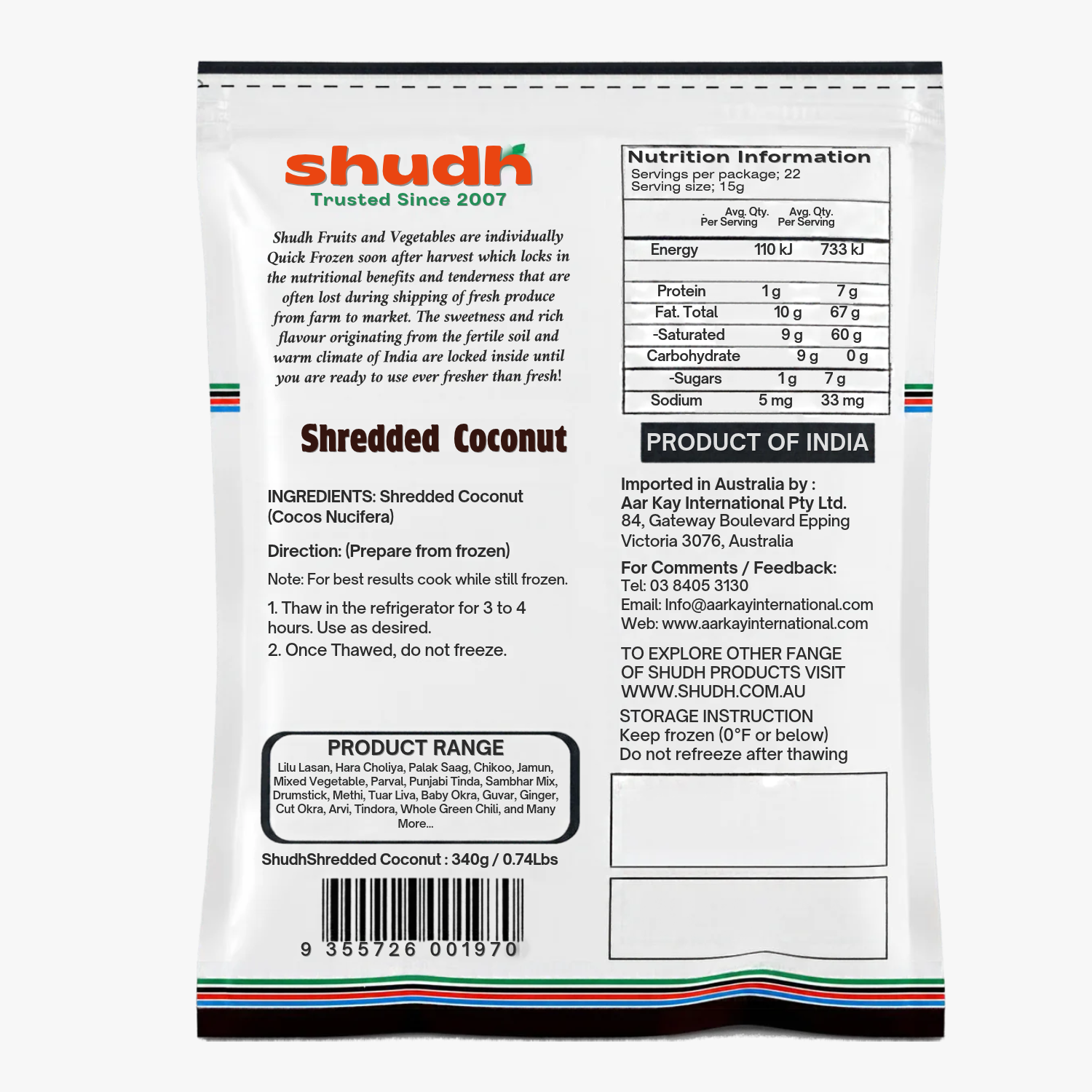 Shudh Frozen Shredded Coconut 340g