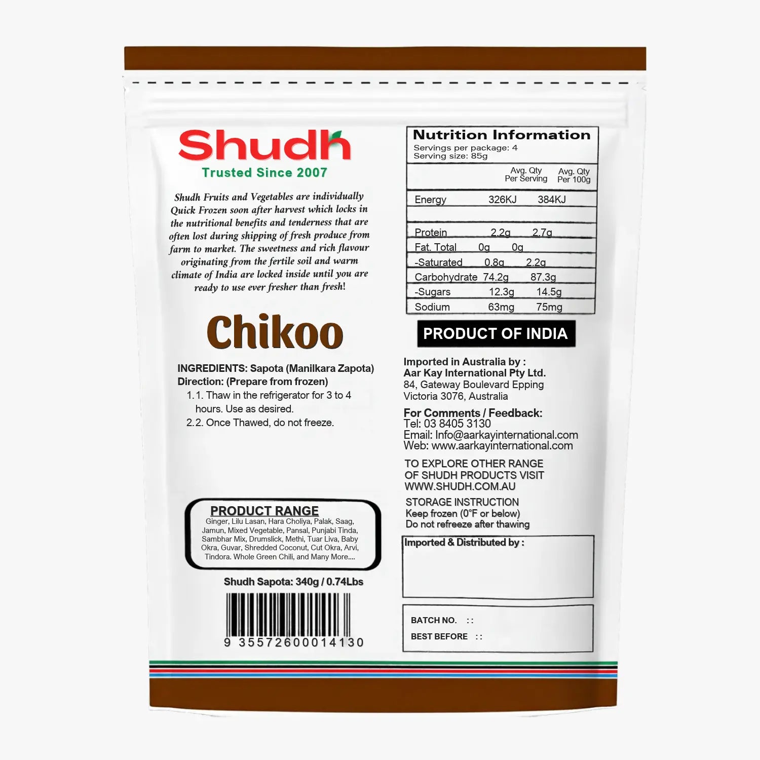 Shudh Frozen Chikoo Slices 340g