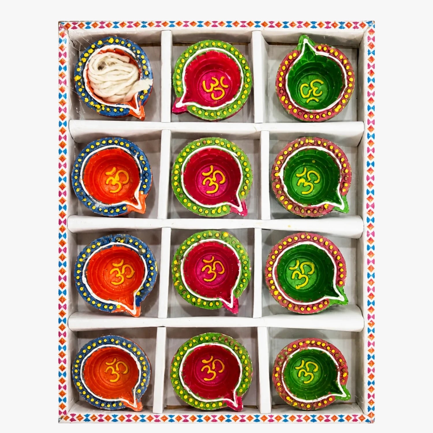 Traditional Fancy Clay Diya with Batti 12pcs