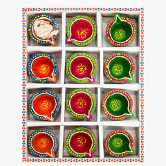 Traditional Fancy Clay Diya with Batti 12pcs