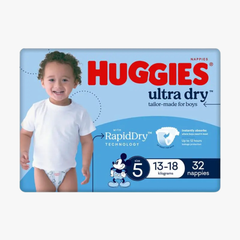 Ultra Dry Nappies Boys Size 5 (13-18Kg) 32 Nappies - Huggies