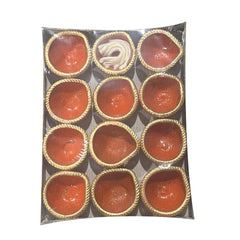 Orange Coloured Diya with Cotton Wicks 12pcs