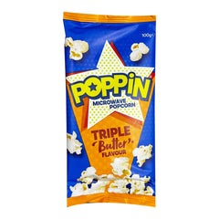 Microwave Popcorn Triple Butter Flavour 100g - Poppin