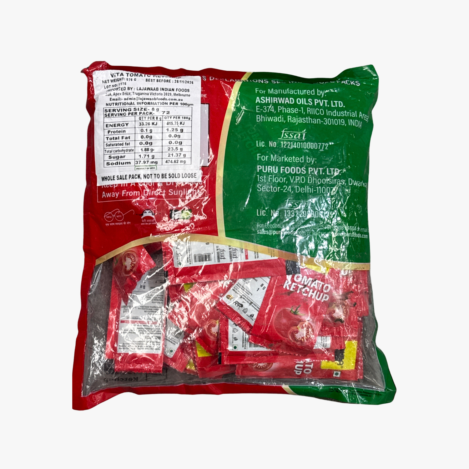 Vita Break Tomato Ketchup 8g 72 Pack