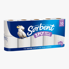 Soft and Strong 3 Ply Toilet Paper 10 Pack - Sorbent