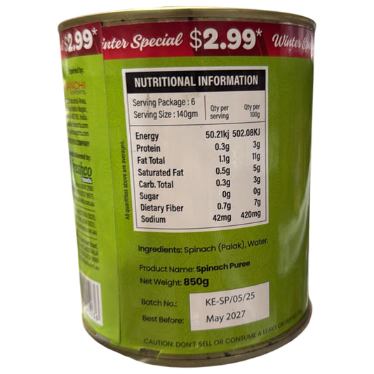 Spinach Puree 850g- Uttam