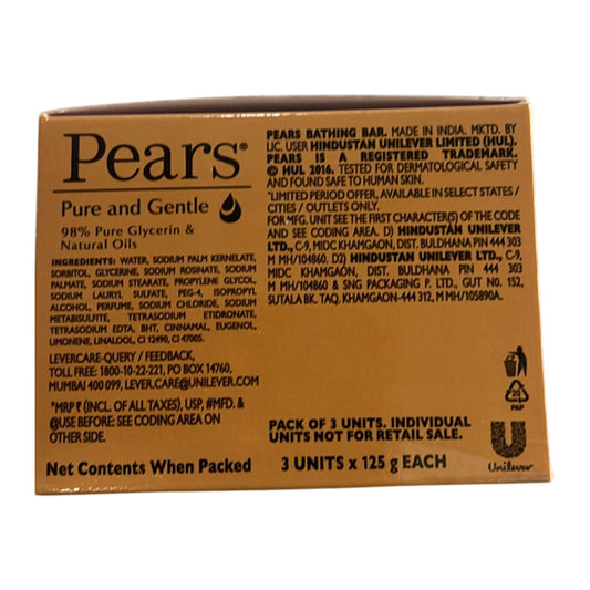 Pears Soap (Pure And Gentle) 125g pack of 3