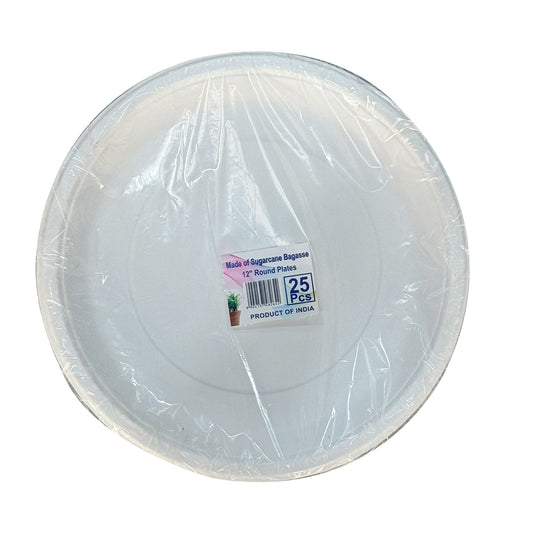 Biodegradable 12" Round Plate Pack Of 25 Made of Sugarcane