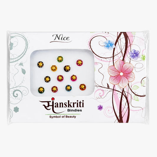 Colourful Bindi with Stones in Centre Pack - Sanskriti