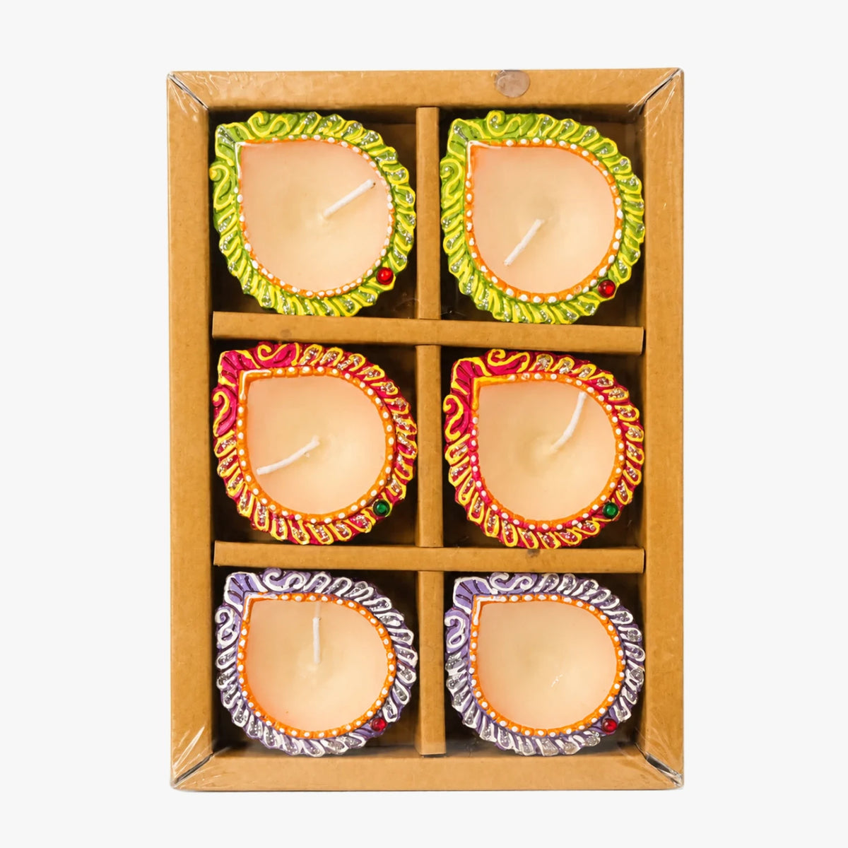 Decorative Multi-Color Wax Diya Set of 6