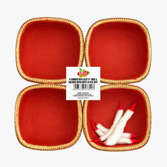 Diwali Diya 4 Corner Red & Gold Big 4 Pcs - Desi Touch