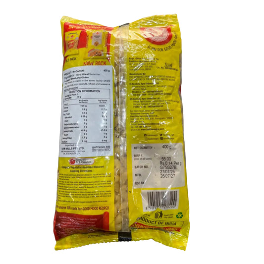 Everyday Essentials Macaroni Pasta 400g (100% Suji, No Maida) - Bambino back