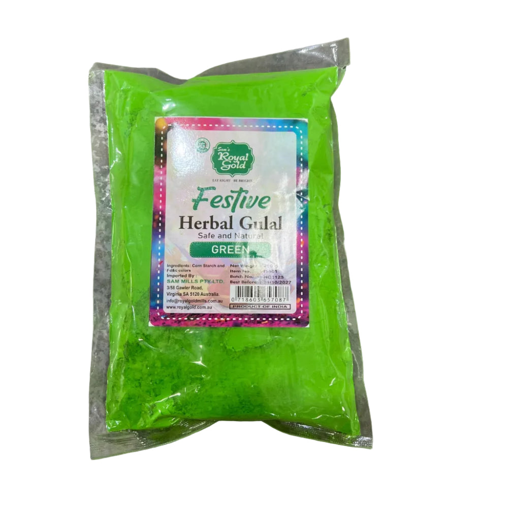 Festive Herbal Gulal Green Safe and Natural 200g - Royal Gold