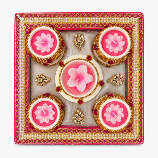 Fancy Platter Diya Candle Gift Set 5pcs - Aakar