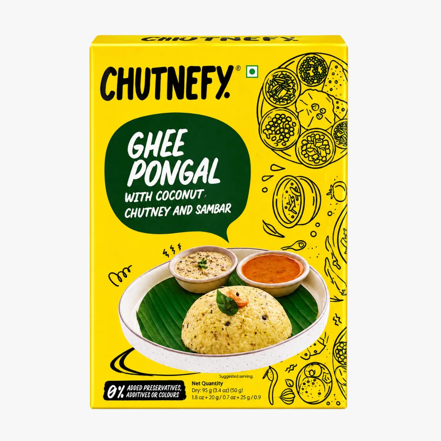 Ghee Pongal With Coconut Chutney & Sambar 95g - Chutnefy