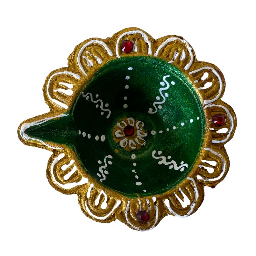 Green Flower Diya (1Pc)