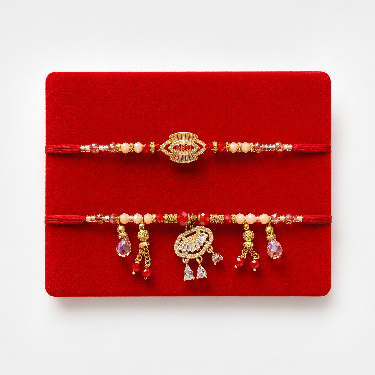 Bhaiya Bhabhi Crystal Rakhi Set