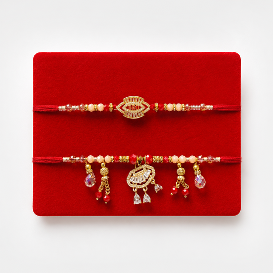 Bhaiya Bhabhi Crystal Rakhi Set