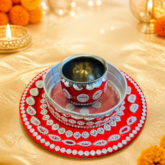 Karwa Chauth Festive Thali Set - 07(silver floral)-2
