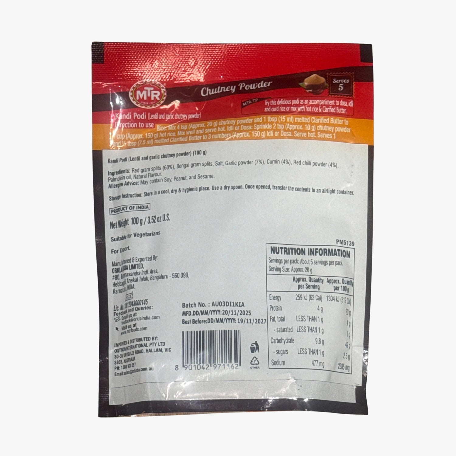MTR Kandi Podi Chutney Powder 100g 