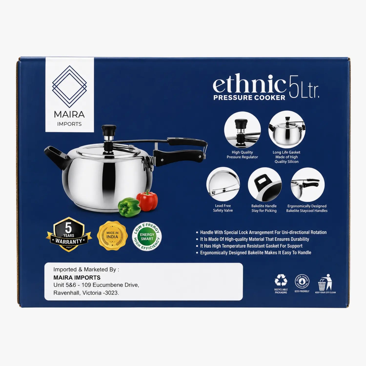 Maira Imports Ethnic Stainless Steel Pressure Cooker 5L 