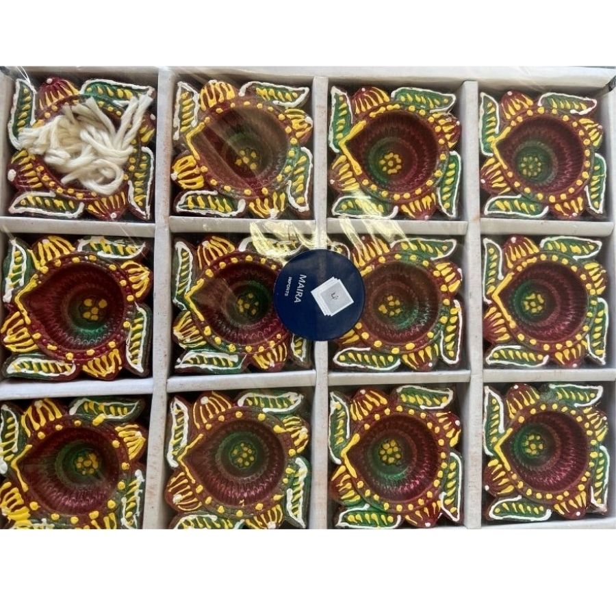 Multicolored Diya with Baati (Pack of 12) Design#4