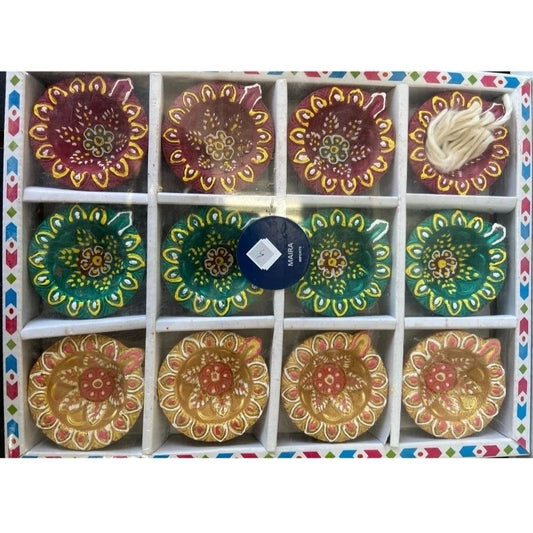 Multicolored Diya with Baati (Pack of 12) Design#5