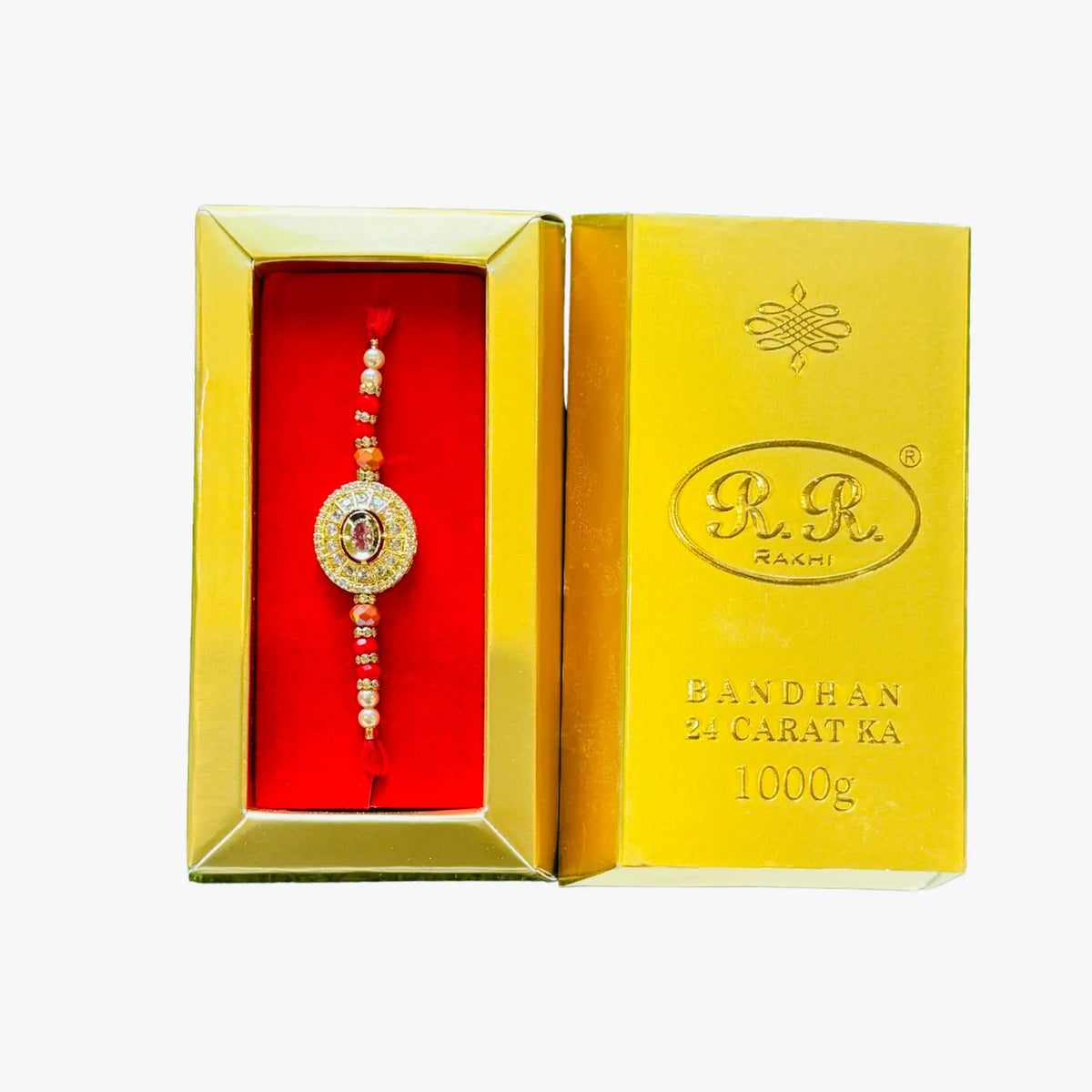 Oval White Stone Beaded Rakhi