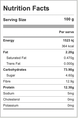 Pillsbury Chakki Atta Nutrition Chart