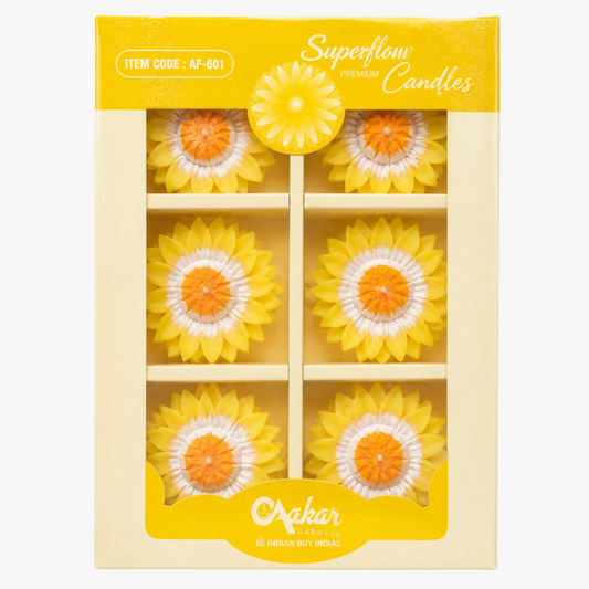 Premium Sunflower Shape Candles 6pcs Yellow - Aakar