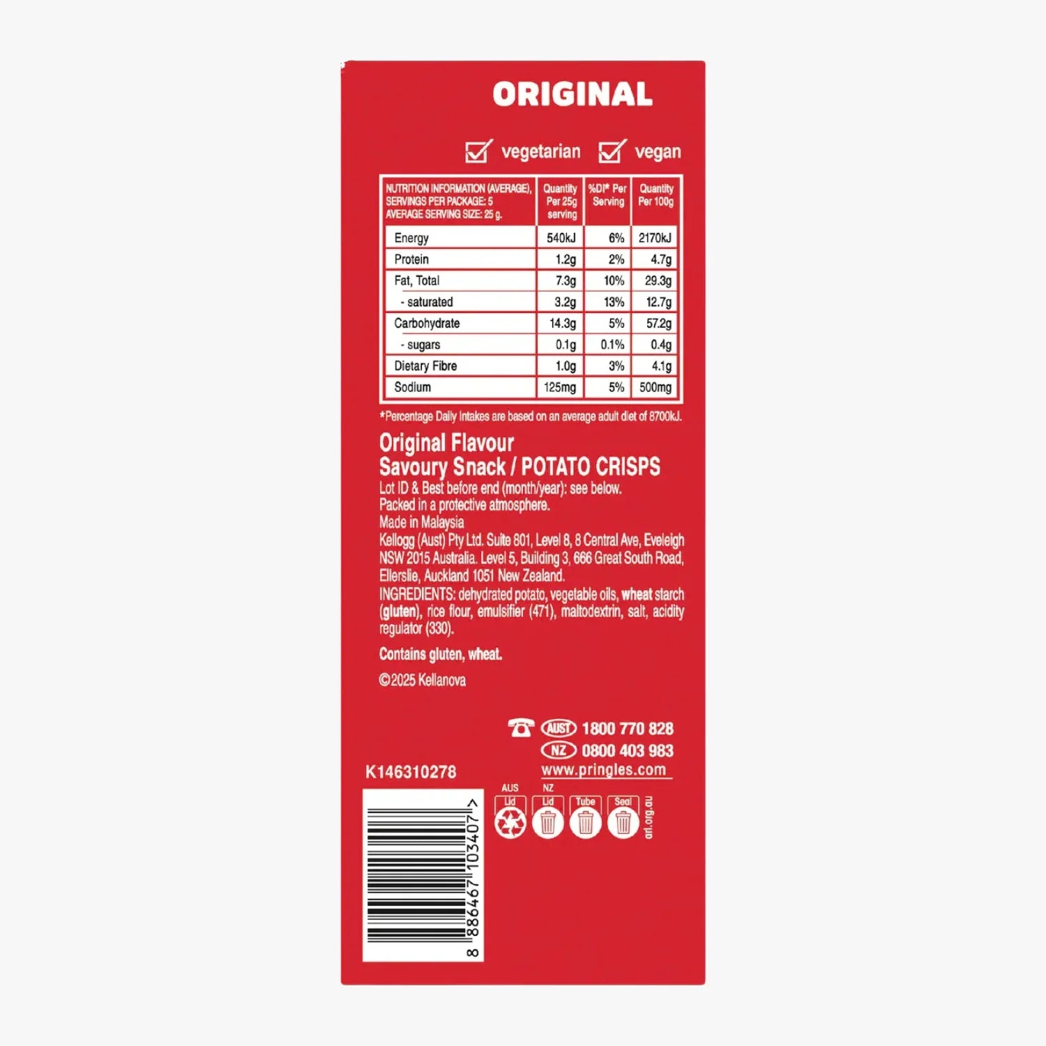 Pringles Original Salted Potato Chips 134g