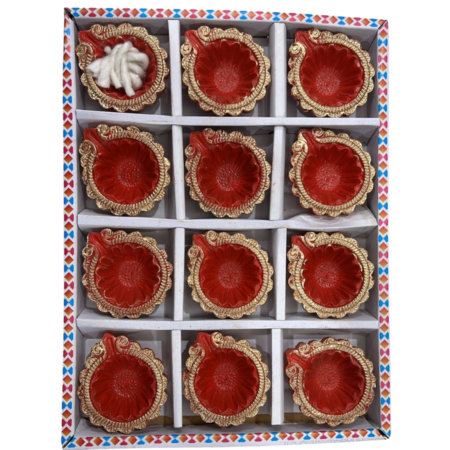 Red Jyoti Diya With Batti (12 pcs)