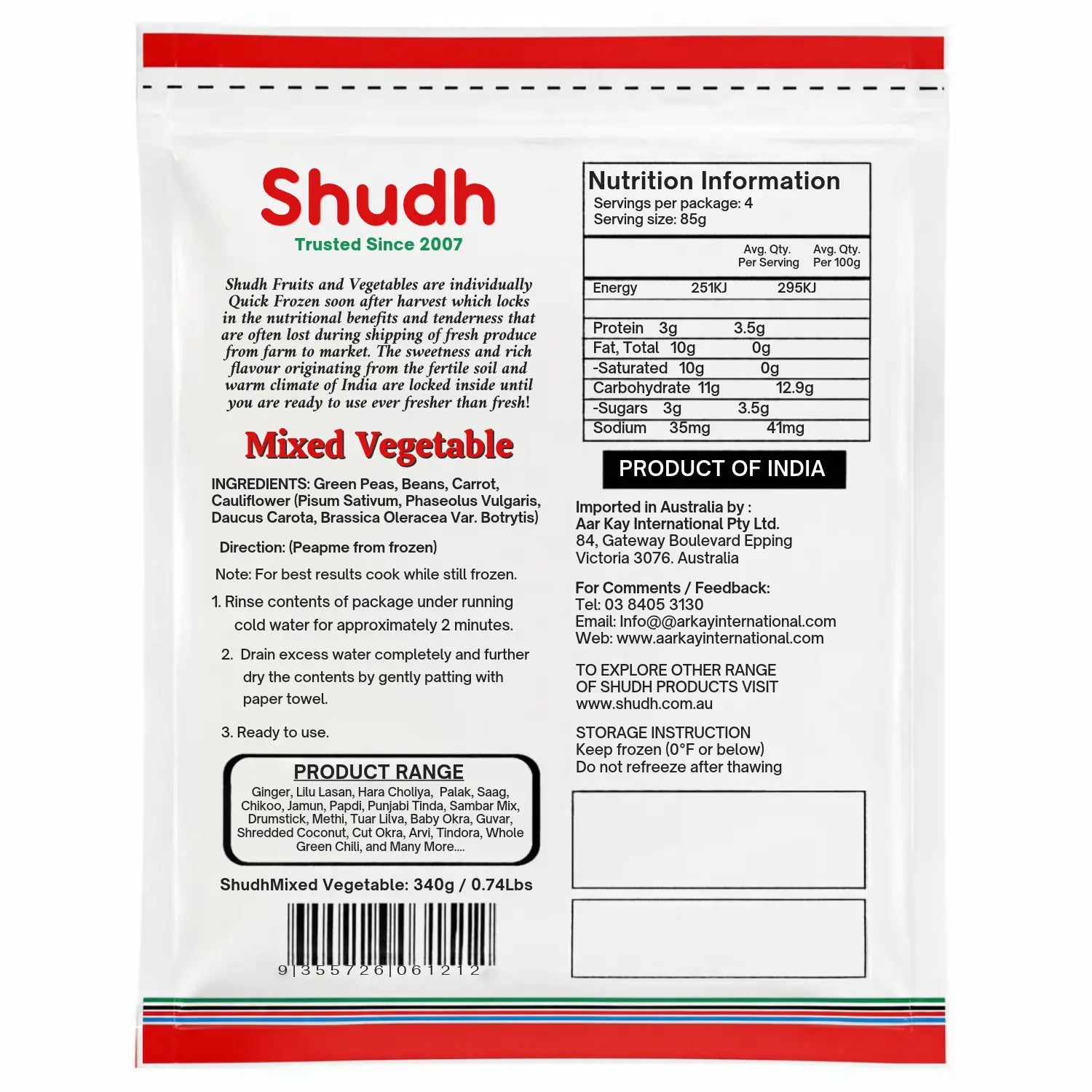 Shudh Frozen Mixed Vegetable 340g 