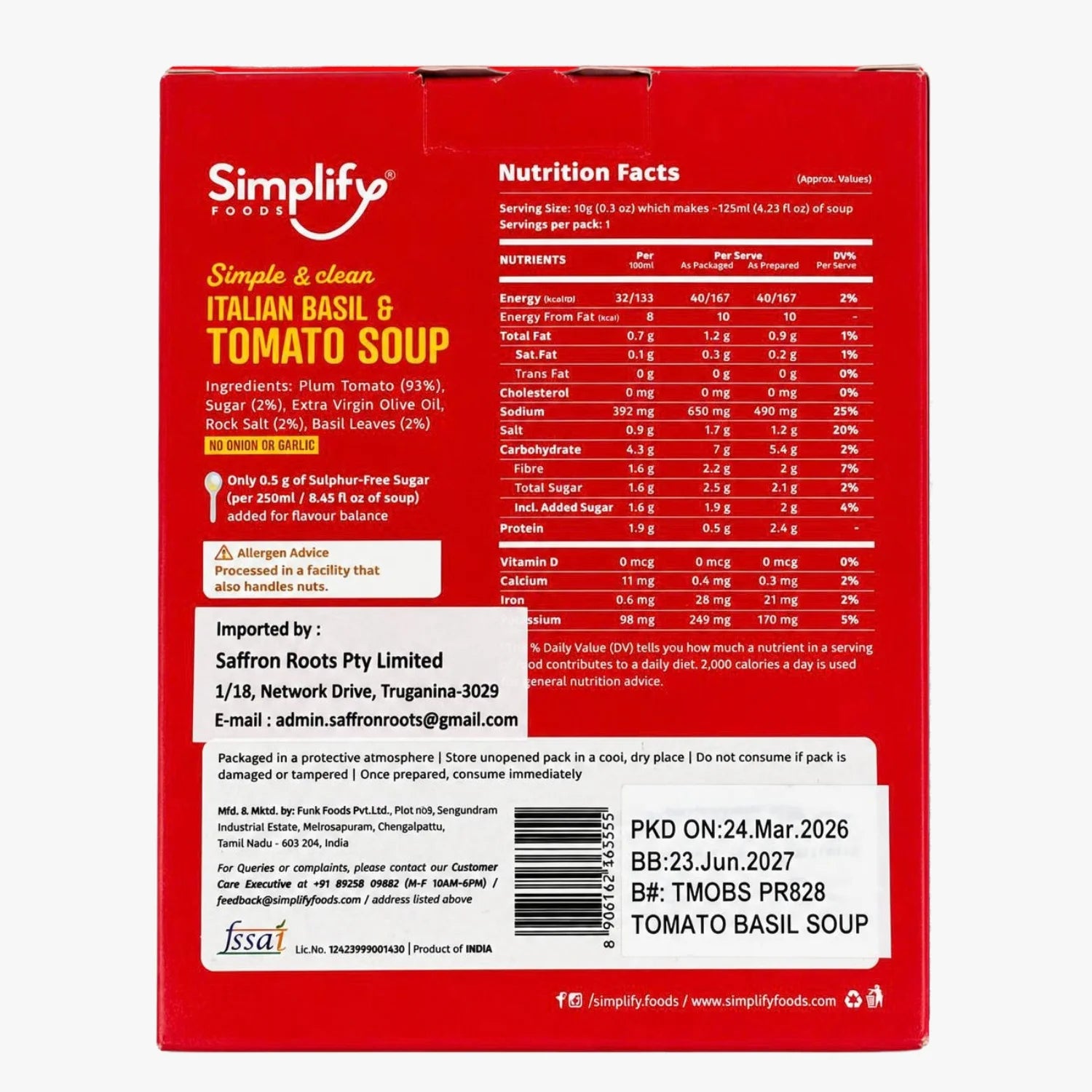 Simplify Foods Italian Basil & Tomato Soup 20g