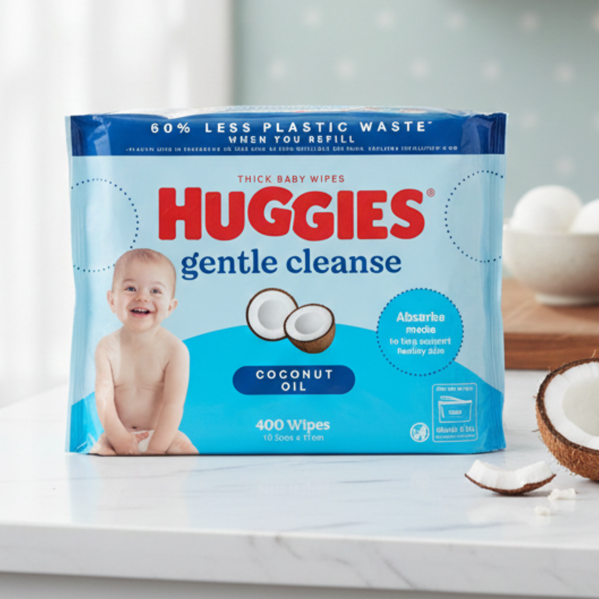 Thick Baby Wipes Coconut Oil 400 Wipes - Huggies
