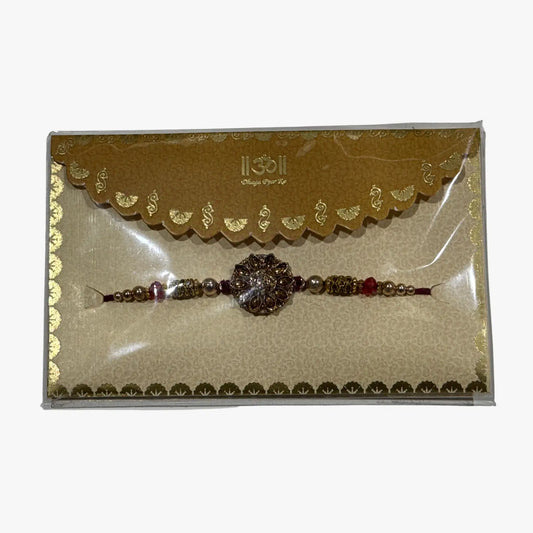 Traditional Floral Stone Maroon Rakhi