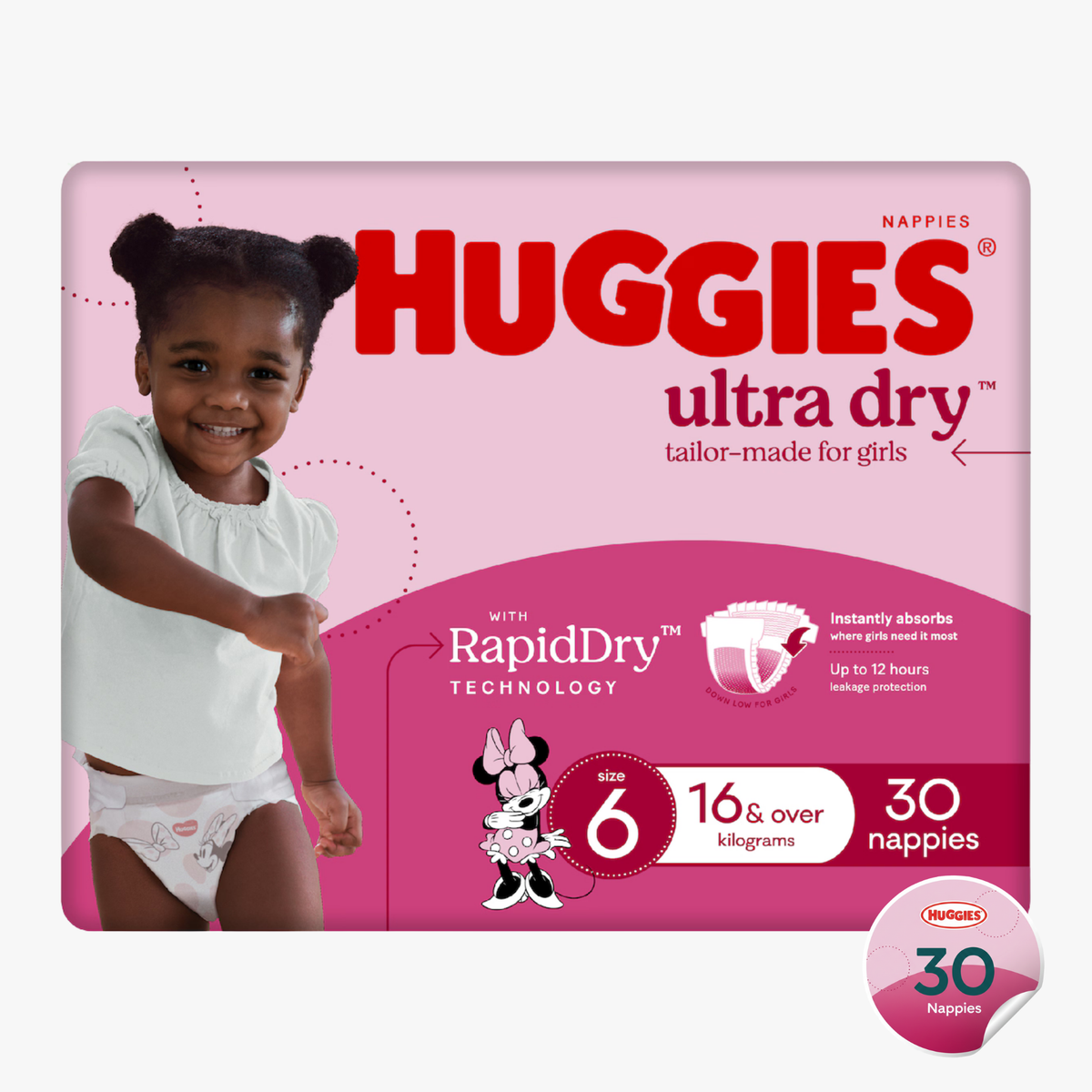 Ultra Dry Nappies Girls Size 6 (16Kg+) 30 Nappies - Huggies