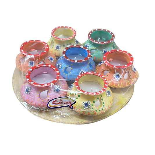 Diya Fancy Matki with Wax 7pcs (Design 1)  Sehaj