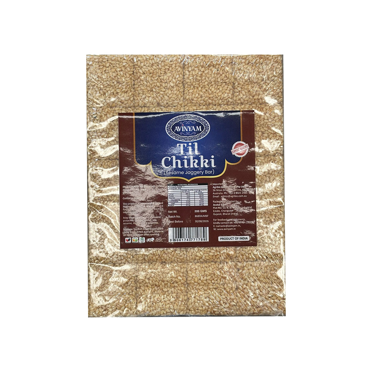 Til Chikki (Sesame Jaggery Bar) 200g - Avinyam