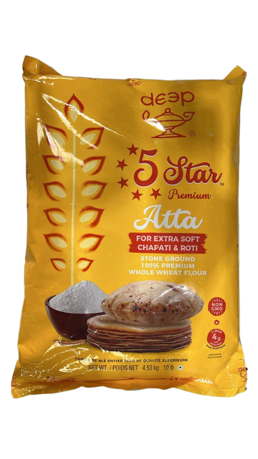 5 Star Premium Atta 4.53 KG (Whole Wheat Flour)-Deep