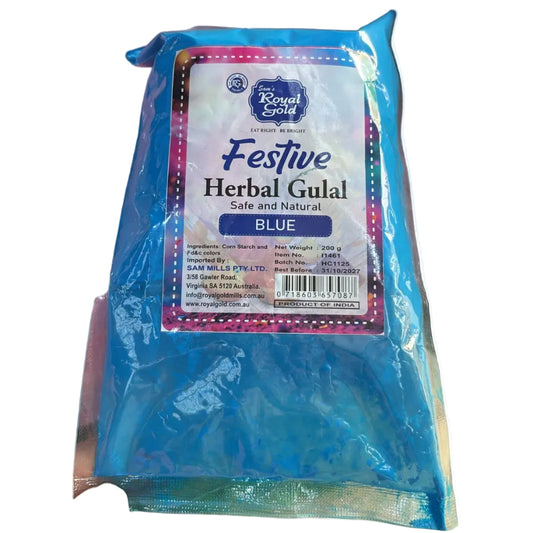 Festive Herbal Gulal Blue Safe and Natural 200g - Royal Gold