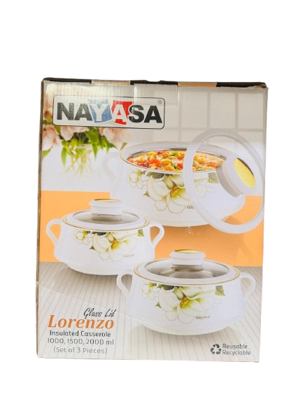 Lorenzo Glass Lid Insulated Casserole 1000ml- Nayasa