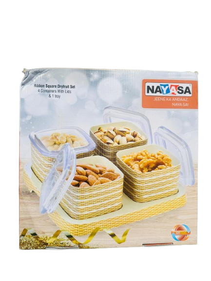 Ribbon Sq Dry Fruit 4 Portion Tray - Nayasa