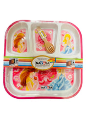 Kids 4 Portion Plate With Spoon & Fork- Nayasa