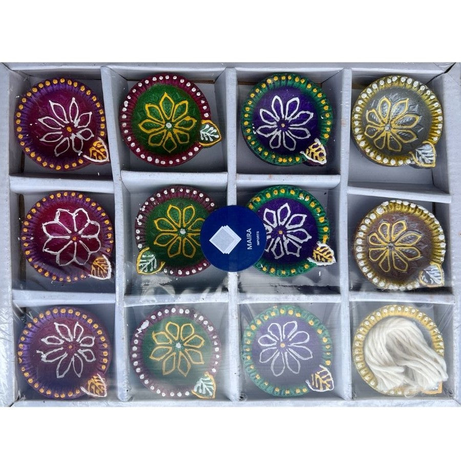 Multicolored Diya with Baati (Pack of 12) Design#1